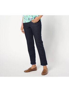 Denim & Co. Easy Stretch Regular Jeans with Wide Hem Dark Wash, Size Plus 18W
